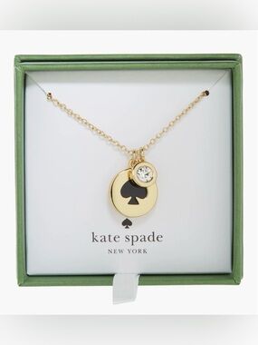 NWT Kate Spade Women’s Gold Pendant Necklace with Black Spade and Crystal Accent